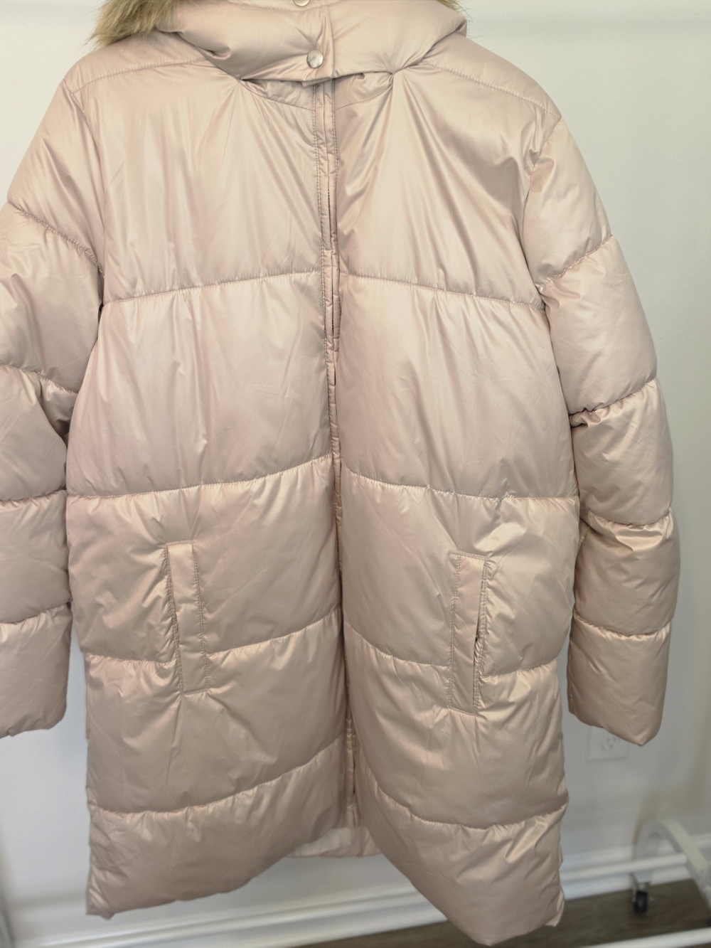 Old Navy Women's Long Puffer Coat in Light Blush